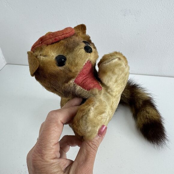 Vtg 1950s - 60s Stuffed Plush Mohair Raccoon Hand Sewn Ringed Tail Tanuki Japan - Picture 12 of 16